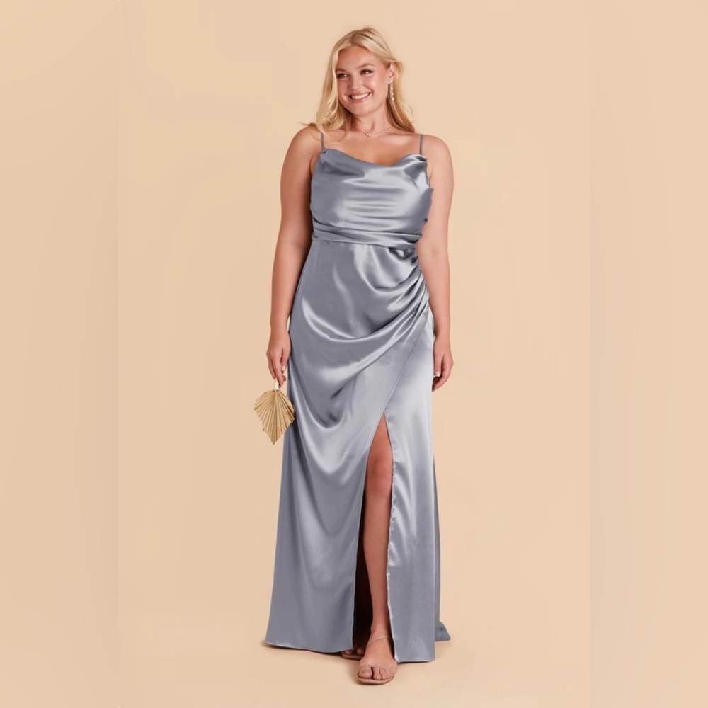 Birdy Grey Lisa Long Dress in Satin Dusty Blue